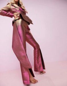 ASOS DESIGN Luxe two tone split front flare pants-Pink