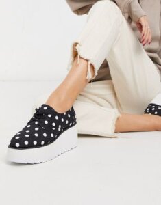 ASOS DESIGN Magician chunky lace up flat shoes in polka dot-Multi