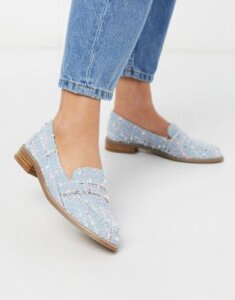 ASOS DESIGN Mail loafer flat shoes in pastel tweed-Multi