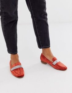 ASOS DESIGN Manage loafer flat shoes with embellishment in orange