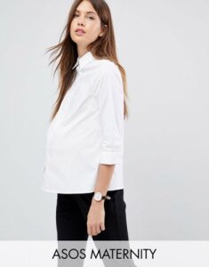 ASOS DESIGN Maternity 3/4 sleeve shirt in stretch cotton-White