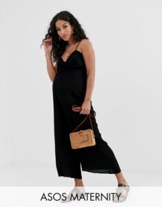 ASOS DESIGN Maternity cami jumpsuit with gathered bodice detail-Black