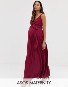 ASOS DESIGN Maternity cami wrap maxi dress with tie waist-Purple
