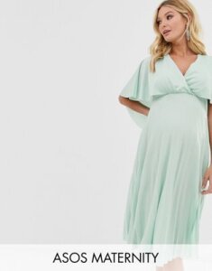 ASOS DESIGN Maternity cape back detail pleated midi dress-Green