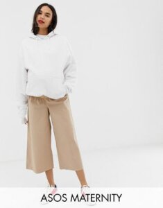 ASOS DESIGN Maternity casual culotte pants in twill with under bump waistband-Beige