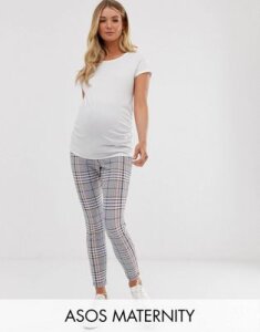 ASOS DESIGN Maternity check jacquard skinny with bump band-Multi