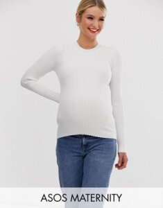ASOS DESIGN Maternity crew neck sweater in skinny rib-White