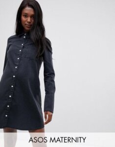 ASOS DESIGN Maternity denim shirt dress with deep cuff in washed black