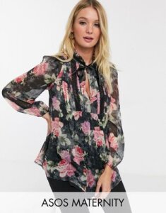 ASOS DESIGN Maternity floral blouse with ruffle and lace detail-Multi