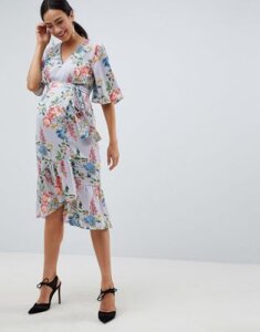 ASOS DESIGN Maternity floral print kimono sleeve wrap midi dress-Multi