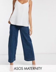 ASOS DESIGN Maternity High rise 'easy' wide leg jeans in mid wash blue