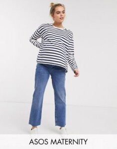 ASOS DESIGN Maternity High rise 'effortless' stretch kick flare jeans in mid vintage wash with over the bump band-Blue