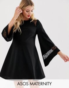 ASOS DESIGN Maternity lace insert shift dress-Black