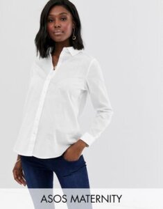 ASOS DESIGN Maternity long sleeve shirt in stretch cotton-White