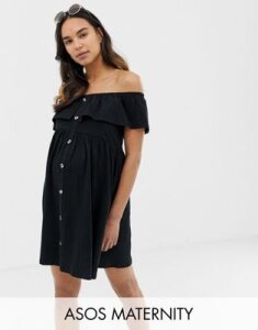 ASOS DESIGN Maternity mini button through sundress with tiered skirt-Black