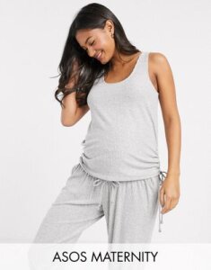 ASOS DESIGN Maternity mix & match lounge super soft tank with channelling-Gray