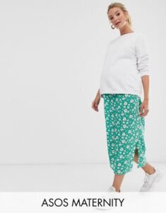 ASOS DESIGN Maternity mock wrap skirt in green floral-Multi