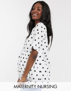 ASOS DESIGN Maternity nursing double layer smock top in polka dot-White