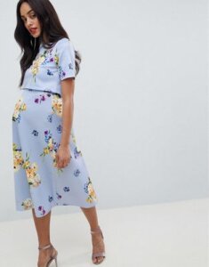 ASOS DESIGN Maternity nursing scuba prom dress with crop top in occasion floral print-Multi