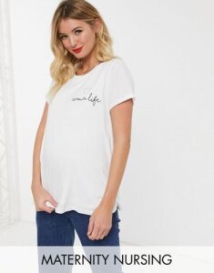 ASOS DESIGN Maternity nursing t-shirt with mama motif-White