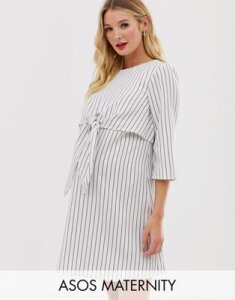 ASOS DESIGN Maternity nursing tie front mini dress in stripe-Multi