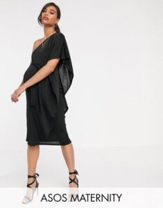 ASOS DESIGN Maternity one shoulder cape midi dress-Black