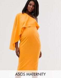 ASOS DESIGN Maternity one shoulder cape sleeve midi bodycon dress-Orange