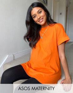 ASOS DESIGN Maternity oversized boyfriend t-shirt with roll sleeve in orange
