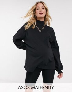 ASOS DESIGN Maternity oversized lightweight sweat with high neck and seam detail in black