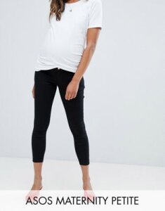 ASOS DESIGN Maternity Petite Ridley high waisted skinny jeans in clean black with over the bump waistband