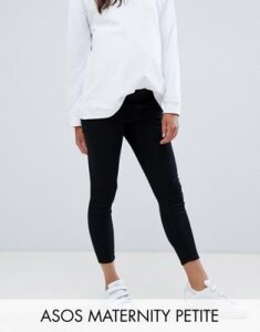 ASOS DESIGN Maternity Petite Ridley high waisted skinny jeans in clean black with under the bump waistband