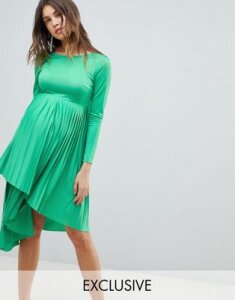 ASOS DESIGN Maternity pleated long sleeve midi dress-Green