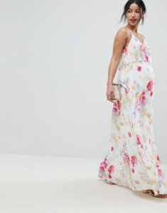 ASOS DESIGN Maternity pleated maxi dress in rose floral print-Multi