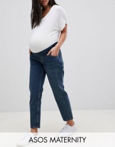 ASOS DESIGN Maternity Recycled Florence authentic straight leg jeans in london blue with under the bump waistband