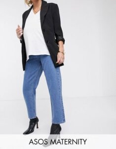 ASOS DESIGN Maternity recycled Florence authentic straight leg jeans in pretty mid stonewash blue with side bump