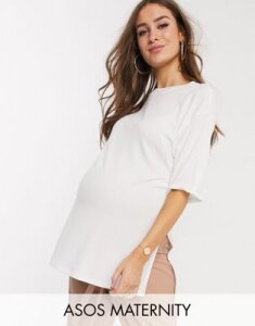 ASOS DESIGN Maternity relaxed longline t-shirt in rib with side splits in white