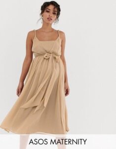 ASOS DESIGN Maternity soft chiffon square neck midi prom dress with twist strap-Multi