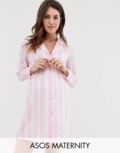 ASOS DESIGN Maternity stripe pyjama shirt-Pink