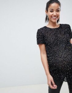ASOS DESIGN Maternity t-shirt with sequin embellishment-Black