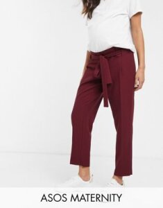 ASOS DESIGN Maternity tailored tie waist tapered ankle grazer pants