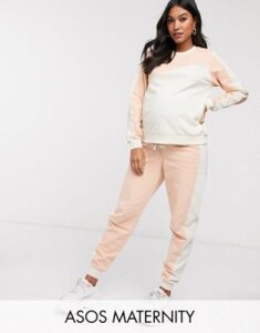 ASOS DESIGN Maternity tracksuit color blocked sweat / jogger-Pink
