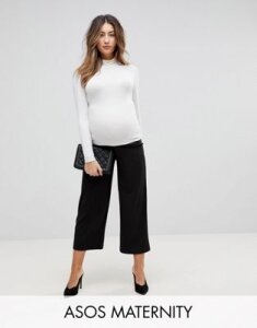ASOS DESIGN Maternity under the bump cropped black wide leg pants in jersey crepe