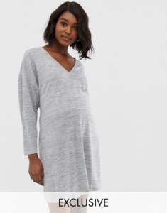 ASOS DESIGN Maternity v neck mini dress with self belt-Gray