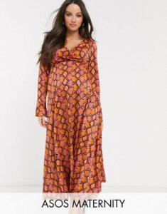 ASOS DESIGN Maternity wrap maxi dress in bright snake print-Multi