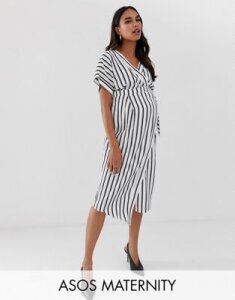 ASOS DESIGN Maternity wrap midi dress in stripe print-Multi