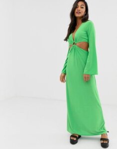 ASOS DESIGN maxi dress with flared sleeves and ring detail-Green