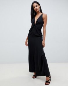 ASOS DESIGN maxi dress with knot front and open back in crepe-Black