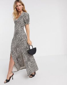 ASOS DESIGN maxi dress with short sleeve in leopard print-Multi