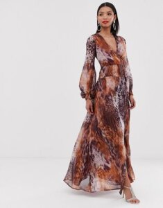 ASOS DESIGN maxi dress with smocking detail in mixed animal print-Multi