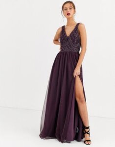 ASOS DESIGN maxi dress with tulle skirt and embellished and pearl bodice-Multi